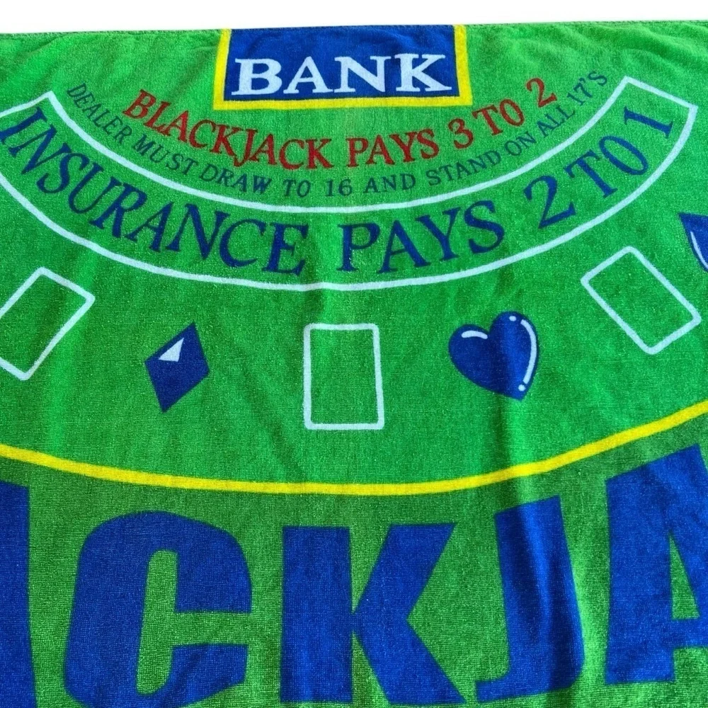 Jay Franco & Sons Blackjack Table Beach Towel Multicolor Cotton 30x59 Y2K HTF